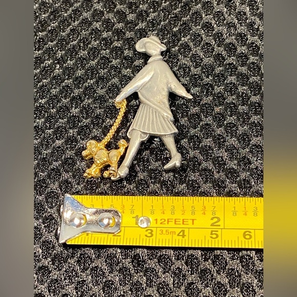 Classic Silver Tone Woman Walking Gold Tone Poodle Pin Brooch Unisex - Picture 4 of 6